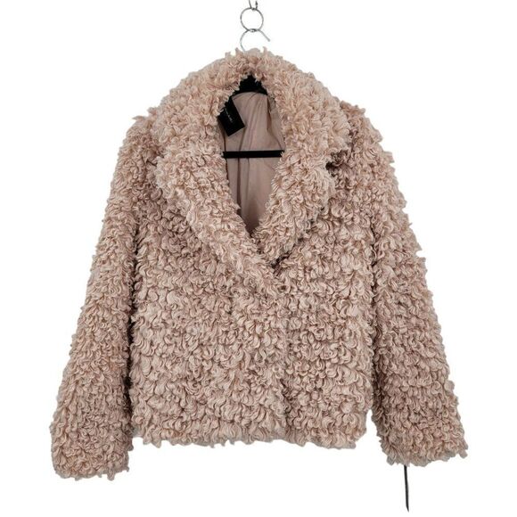 Tahari Teddy Coat M Pink Vegan Faux Fur Curly Textured Jacket Barbiecore Comfy - Picture 2 of 10